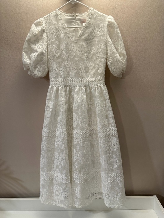 Rachel Parcell White Lace Puff Sleeve V-Neck Midi Dress XS - Picture 7 of 7